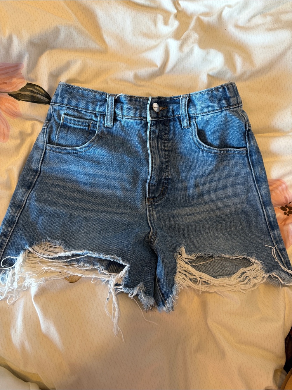 Girls' Distressed Denim Jean Shorts - Blue